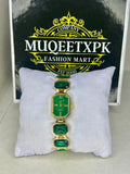 GAREEN STONE DAIMOND GOLD+GREEN STRAP [PERIMIUM FEEL+LOOK] HIGH QUALITY