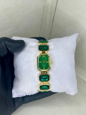 GAREEN STONE DAIMOND GOLD+GREEN STRAP [PERIMIUM FEEL+LOOK] HIGH QUALITY