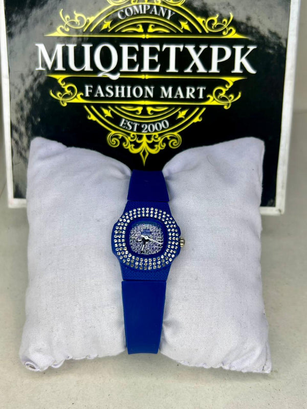 WHITE STONE DAIMOND DARK BLUE STRAP HIGH DEMAND [PERIMUIM QUALITY]