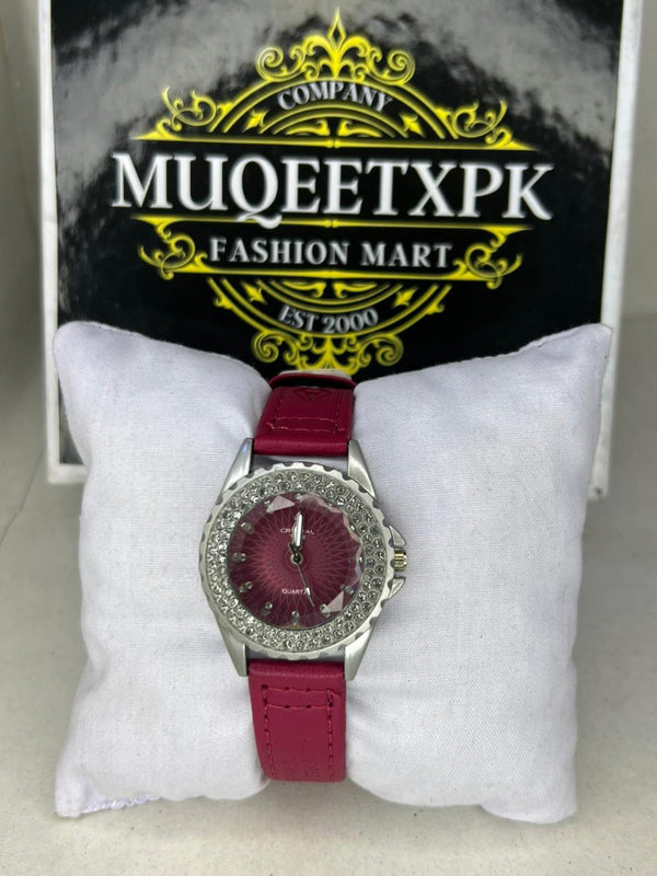 RED DILE+RED LATHER STRAP CRYSTAL DAIMOND WORK ON UPER SIDE [FULLY PERIMIUM] HIGH QUALITY
